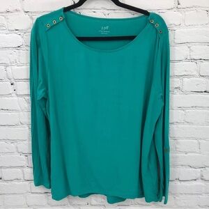 J.‎ Jill Button Shoulder Tee Teal Medium Long Sleeve Blouse